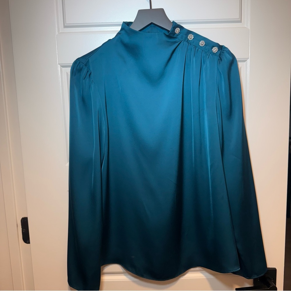 Teal Button-Accent Blouse with Rhinestones size medium